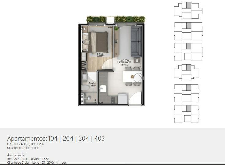 Apartamento 01 Dorm. com 28m² no bairro Piratini em Gramado para Comprar