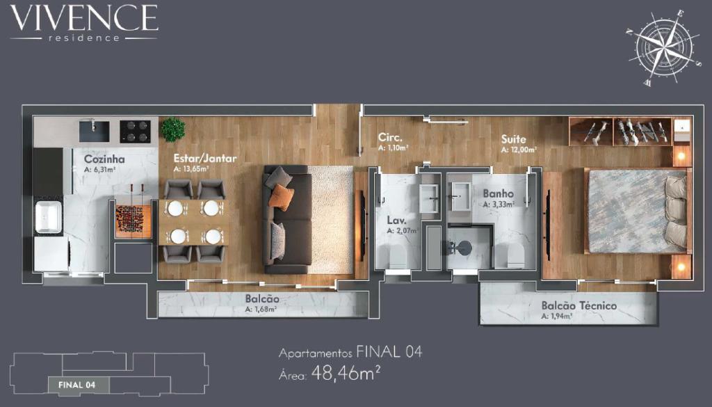 Apartamento 01 Dorm. com 48m² no bairro Centro em Canela para Comprar