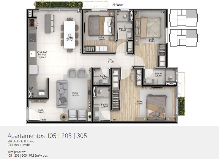 Apartamento 03 Dorm. com 97m² no bairro Piratini em Gramado para Comprar