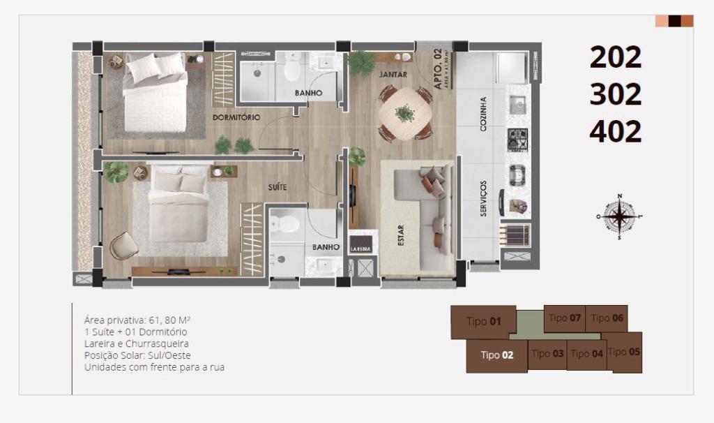 Apartamento 02 Dorm. com 61m² no bairro Centro em Canela para Comprar