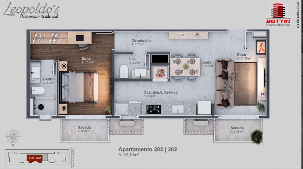 Apartamento 01 Dorm. com 62m² no bairro Centro em Canela para Comprar