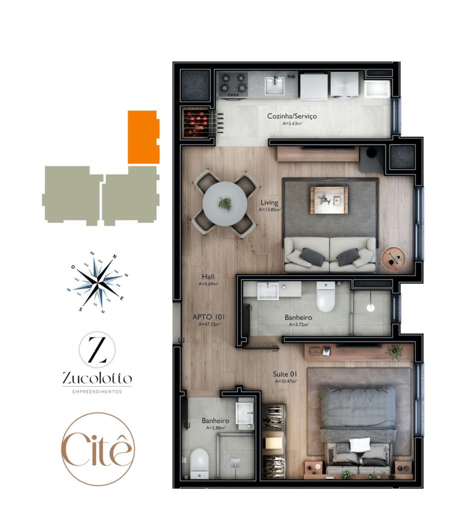 Apartamento 01 Dorm. com 47m² no bairro Carniel em Gramado para Comprar