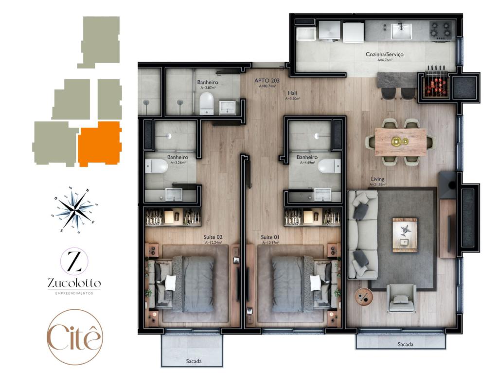 Apartamento 02 Dorm. com 80m² no bairro Carniel em Gramado para Comprar