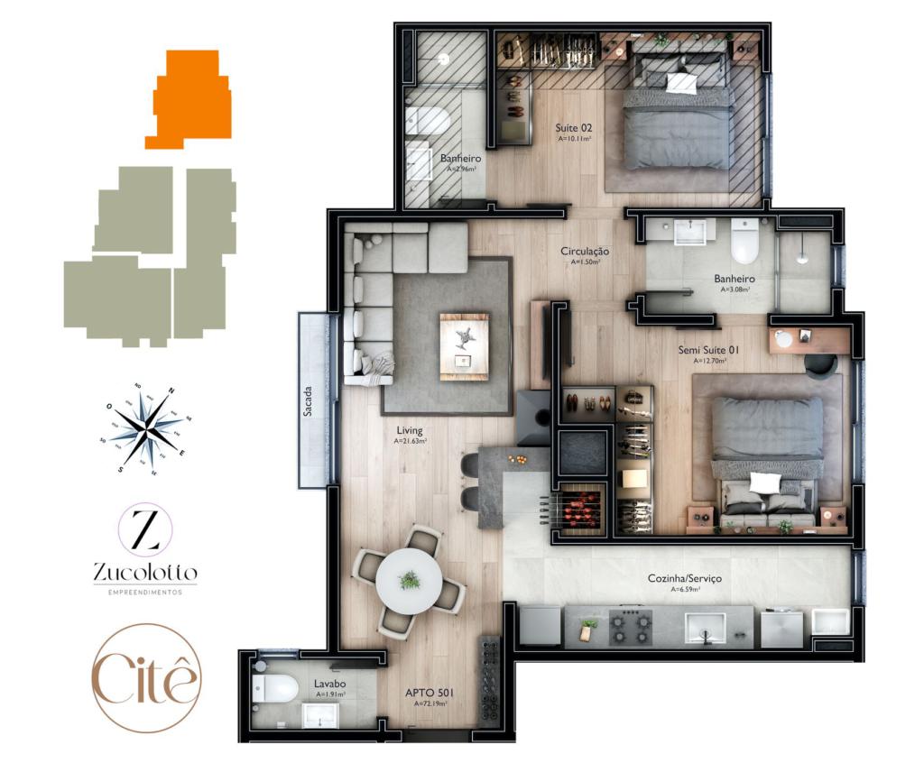 Apartamento 02 Dorm. com 72m² no bairro Carniel em Gramado para Comprar