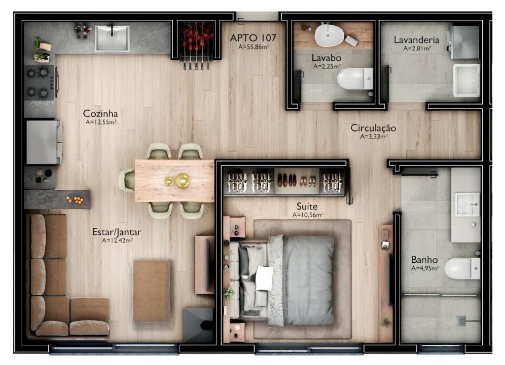 Apartamento 01 Dorm. com 55m² no bairro Mato Queimado em Gramado para Comprar