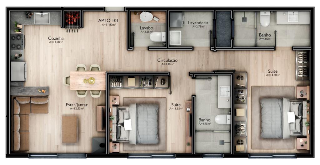Apartamento 02 Dorm. com 81m² no bairro Mato Queimado em Gramado para Comprar