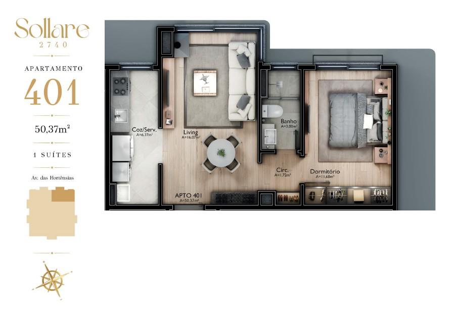 Apartamento 01 Dorm. com 50m² no bairro Centro em Gramado para Comprar