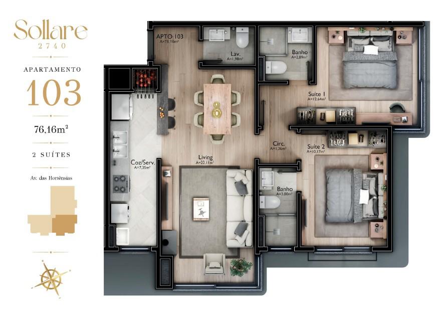 Apartamento 02 Dorm. com 76m² no bairro Centro em Gramado para Comprar