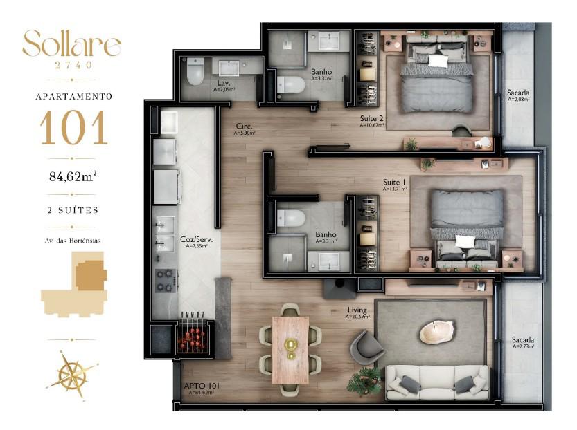 Apartamento 02 Dorm. com 84m² no bairro Centro em Gramado para Comprar