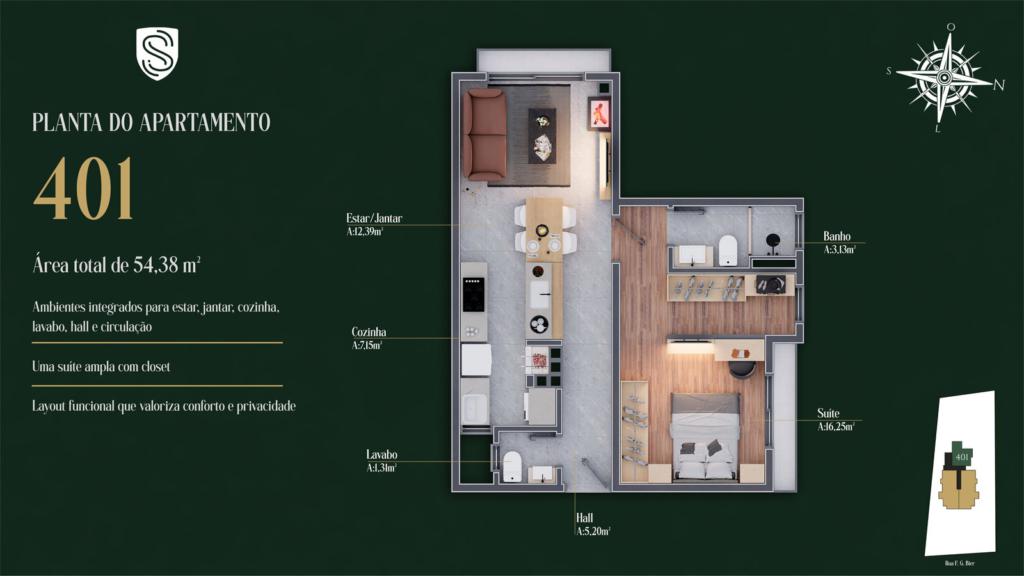 Apartamento 01 Dorm. com 54m² no bairro Planalto em Gramado para Comprar