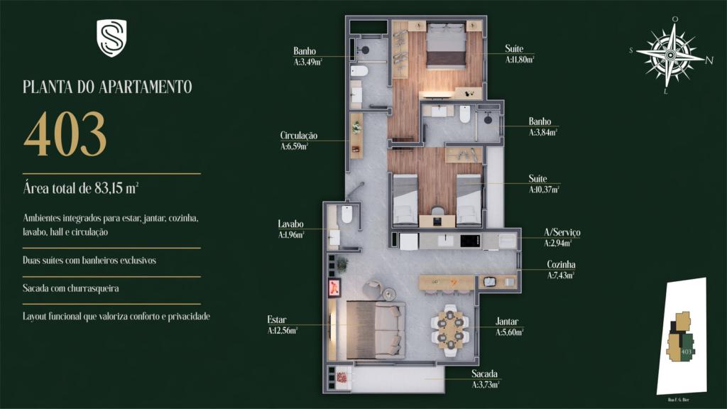 Apartamento 02 Dorm. com 83m² no bairro Planalto em Gramado para Comprar